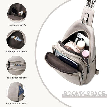 Leresas Sling Bag for Women Crossbody Bags Fanny Packs Sling Purse Backpack Shoulder Bag Vegan Leather Chic Gifts Travel Handbag Light Grey