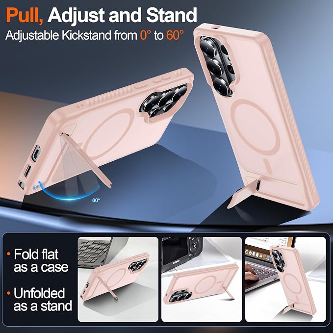 For Samsung Galaxy S26 Ultra Case with Kickstand,1*Screen Protector,[Compatible with Magsafe]Translucent Matte Military-Grade Protection,Magnetic Phone Case for Samsung Galaxy S26 Ultra,6.9"-Pink