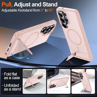 For Samsung Galaxy S26 Ultra Case with Kickstand,1*Screen Protector,[Compatible with Magsafe]Translucent Matte Military-Grade Protection,Magnetic Phone Case for Samsung Galaxy S26 Ultra,6.9"-Pink