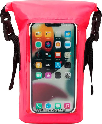 geckobrands Waterproof Phone Tote with 2L Dry Bag and Adjustable Strap – Protect Your Phone and Valuables While on The Go Neon Pink