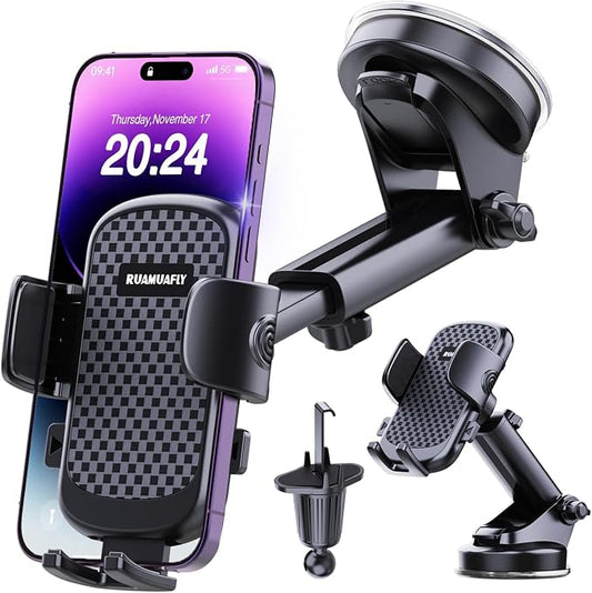 [2026 NEW] Car Phone Holder [Upgraded Strongest Suction & Clip] Cell Phone Mount for Dashboard Windshield Vent,Mobile Stand Base Truck Cradle for iPhone 17 Pro Max 16 15 14 13 12 X Samsung S25 Android