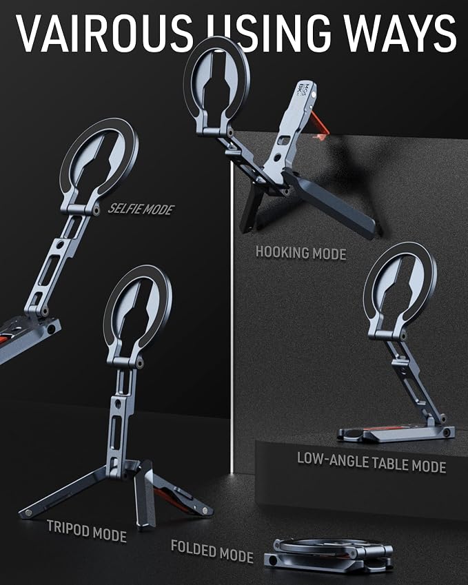 Magnetic Phone Mount,[Ultra-Thin] Magnetic Tripod for iPhone with Arca-Swiss&Cold Shoe&1/4" Screw&Foldable Hook Design,Phone Stand for iPhone 12-17 Series,Vlog,Gym,Travel Use