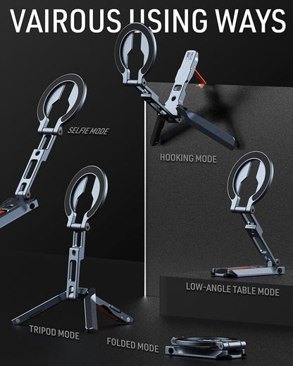 Magnetic Phone Mount,[Ultra-Thin] Magnetic Tripod for iPhone with Arca-Swiss&Cold Shoe&1/4" Screw&Foldable Hook Design,Phone Stand for iPhone 12-17 Series,Vlog,Gym,Travel Use