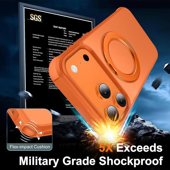 360° Magnetic Swivel Ring for iPhone 17 pro case, Built-in Metal Stand and Ring Holder, Magsafe Compatible, Military Grade Protection, Shockproof - Orange
