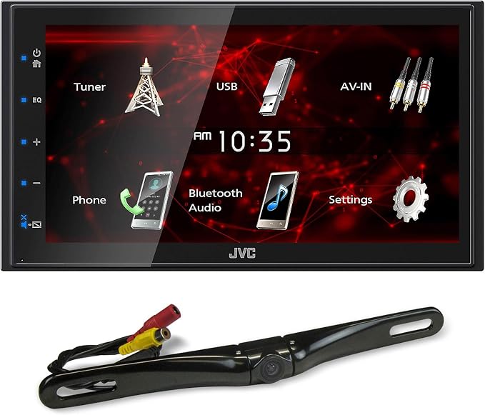 Audiosaving Bundle: (1) Jvc Kw-M180BT 6.8" Car Monitor Iphone Android Bluetooth Receiver USB/3 Pre-Outs Bundle With (1) Rockville Rbc5B Black Metal Car License Plate Camera+Night Vision+Distance Lines