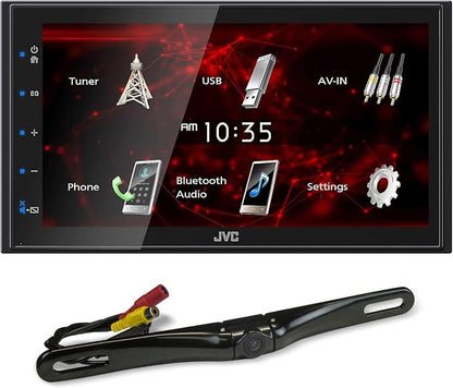 Audiosaving Bundle: (1) Jvc Kw-M180BT 6.8" Car Monitor Iphone Android Bluetooth Receiver USB/3 Pre-Outs Bundle With (1) Rockville Rbc5B Black Metal Car License Plate Camera+Night Vision+Distance Lines