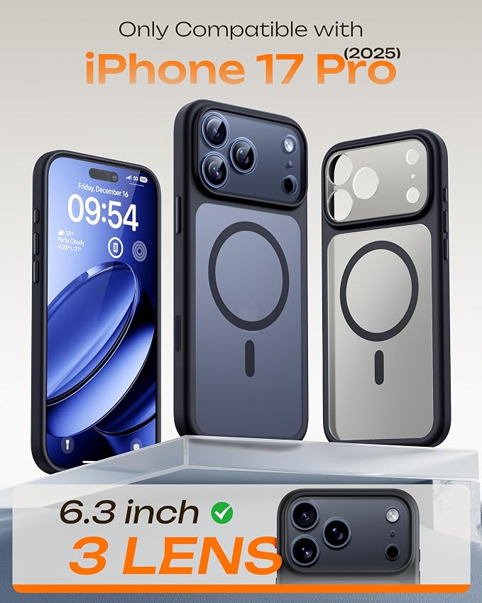 TOCOL for iPhone 17 Pro Case with Camera Control Capture Button, Compatible with Magsafe Charger, Built-in Magnetic Ring, Translucent Matte Phone Case for iPhone 17 Pro 6.3 inch (Key Black)