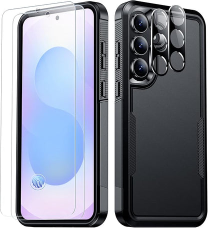 SPIDERCASE Designed for Samsung Galaxy S25 FE Case,[10 FT Military Grade Drop Protection],2 Pack [Tempered Glass Screen Protector+Camera Lens Protector] Heavy Duty Shockproof Case,Black