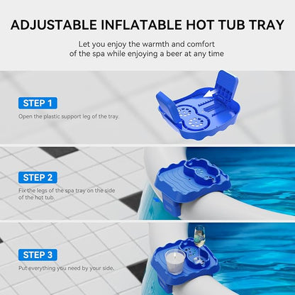 Anivia Hot Tub Table Tray, Adjustable Width 4.3" to 7.7" Hot Tub Accessories for Intex PureSpa, Nonslip Caddy Holds 2 Drinks, Keep Snacks-Drinks Handy and Dry, Fits Outdoor Inflatable Spa/Pool (Blue)