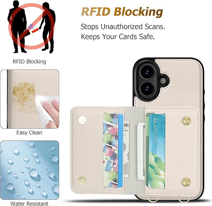 LOHASIC for iPhone 17 Wallet Case for Women, RFID Blocking iPhone 17 Case Wallet Crossbody, 4 Card Slots & 2 Cash Pockets Vegan Leather Case Card Holder for iPhone 17 (6.3 Inch, 2025), Ivory White