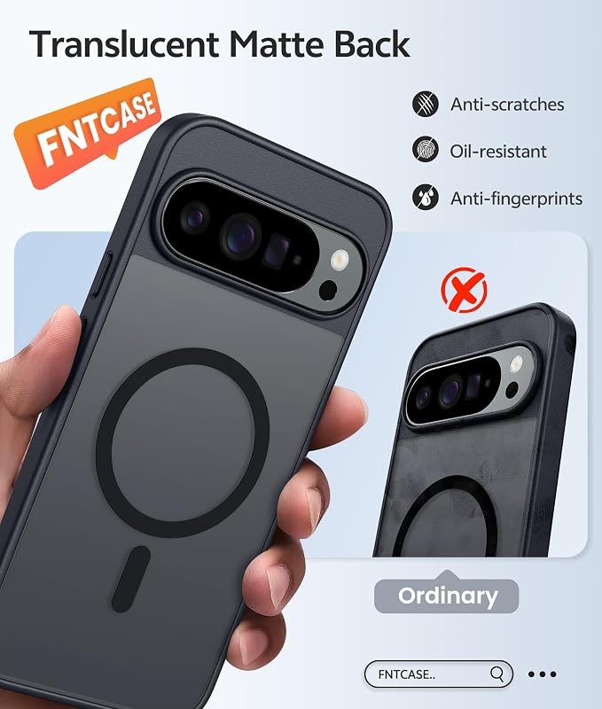 FNTCASE for Google Pixel 10 Pro Case: for Pixel 10 Case [Fit for Magsafe] Translucent Matte Cases with [Screen Protector] Military Grade Shockproof Protective Magnetic Phone Cover (6.3inch - Black)