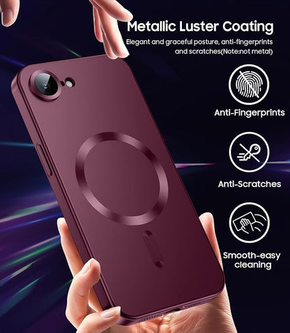 Magnetic for iPhone 16e / 17e Case [Compatible with MagSafe][Built-in Camera Lens Protector] Slim Soft Silicone Bumper Shockproof Metallic Luster Phone Case (Burgundy)