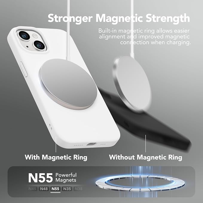 GONEZ Magnetic for iPhone 14 Case, Compatible with Magsafe, with Screen Protector + Camera Protector, Anti-Scratch Microfiber Lining, Liquid Silicone Shockproof Protective Phone Case, White