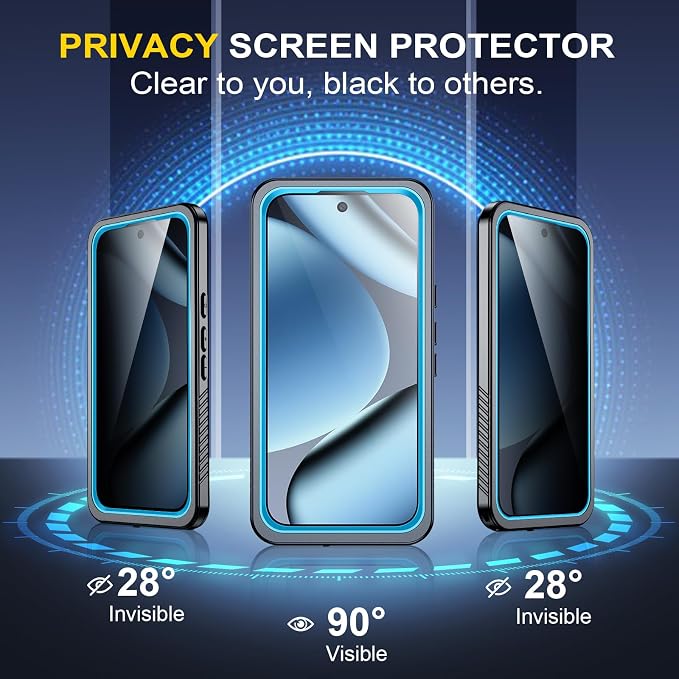 SPIDERCASE for Google Pixel 10 Pro Case Waterproof, [12FT Military-Grade Shockproof] IP68 Underwater [Anti-Peeping Screen Protector] Full Body Sealed Protection Anti-Scratched Phone Case, Light Blue