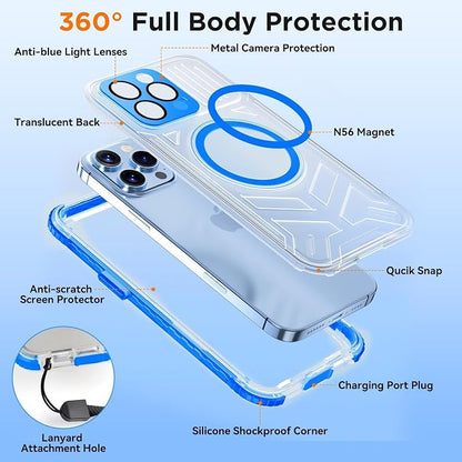 WIFORT for iPhone 15 Pro Max Waterproof Case, [IP68 Underwater Dustproof][Built-in Screen][15FT Military Shockproof], 360 Full Body Sealed Protection Cover Magnetic Frosted Phone Case, 6.7" Blue