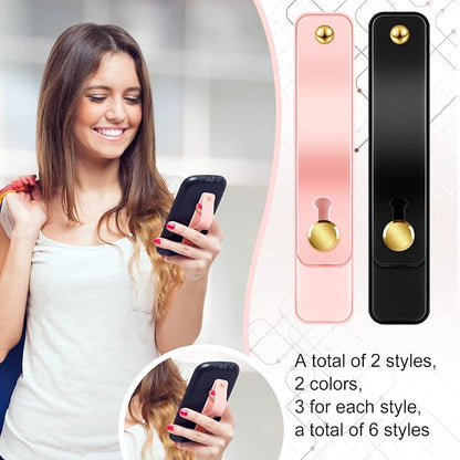 Weewooday 6 Pieces Phone Grip Holder Cell Phone Grip Strap Telescopic Finger Strap Stand Universal Finger Kickstand for Most Smartphones(Black, Pink)