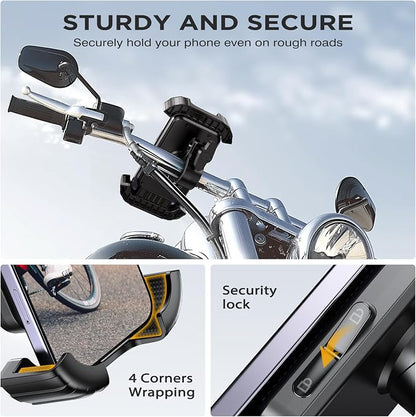 Miracase Bike Phone Holder, Silicone Wrapped Anti Shake Bicycle Phone Mount, Handlebar Clamp Cell Phone Holder for Bike, Scooter Motorcycle Phone Mount Accessories for iPhone Smartphone
