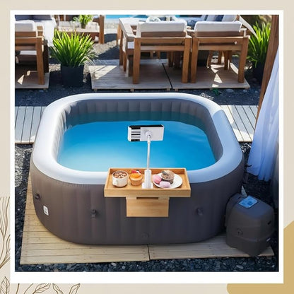 Beeveer Bamboo Adjustable Hot Tub Tray Table with Phone Holder, Adjustable Width 2'' to 7'', Nonslip Cup Shelf, Perfect Relaxing Gifts for Spa/Pool/Hot Tub for Adults