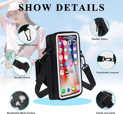 Phone Holder for Running Armband, Cell Phone Purse Small Crossbody Bags for Women Men Kids,3 in 1 Phone Sports Armband Sleeve Fit iPhone,Galaxy,Smartphones Hiking,Walking,Workout,Exercise,Gym