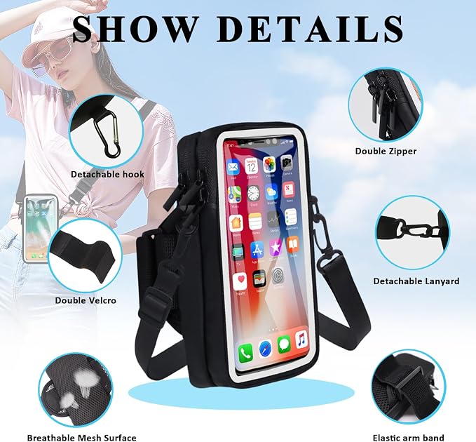 Phone Holder for Running Armband, Cell Phone Purse Small Crossbody Bags for Women Kids, Sports Arm Bag for Men iPhone,Galaxy,Smartphones Carrier Pouch Fit Workout,Exercise,Gym,Hiking,Walking