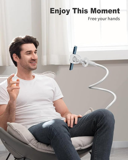 SAIJI Gooseneck Cell Phone Holder, Clamp Universal Lazy Mount Clip Hands Free Flexible Long Arm Bracket Grip for 4-7 Phones Mobile Stand Baby Monitor for Desk, Bed, Office, Kitchen (White)