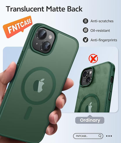 FNTCASE for iPhone 14 Plus Case: for iPhone 15 Plus Magnetic Matte Textured Military Grade Drop Protection Translucent Cell Phone Cover - Slim Shockproof Protective Bumper Phonecase