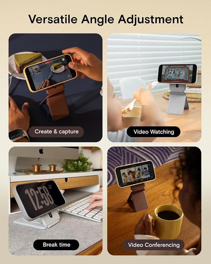 MOFT Phone Stand, Magnetic Phone Tripod Stand Stain-Resistant MOVAS Leather & Angle Adjustment & Strong Magnets Tripod for iPhone 17/16/15/14/13/12 (Included Metal Ring)-Jet Black
