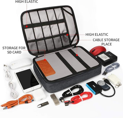 HOLIMET Cable Organiser Bag,Electronic Accessories Bag Double Layer for Travel Waterproof Cord Storage Organizer Bag for iPad, Kindle, Hard Drives, Cables, Chargers,Power Bank and More(Black)