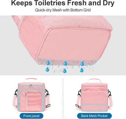 F-color Crossbody Shower Caddy with Phone Holder - Hands-Free Portable Toiletry Bag Fits Full-Size Bottles, Quick Dry Mesh Hanging Tote for College Dorm Essentials, Camping, Gym, Travel, Large, Pink