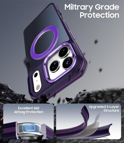 for iPhone 17 Pro Max Case with 360 Magnetic Ring Stand, Fit MagSafe, Military-Grade Shockproof Protection, Non-Slip Slim Translucent Protective Phone Cover, Purple