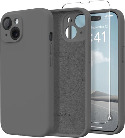 Magnetic for iPhone 13 Case, Compatible with MagSafe, [Full Camera Protection][Screen Protector] Silicone Shockproof Protective Phone Case for iPhone 13 6.1", Dark Gray