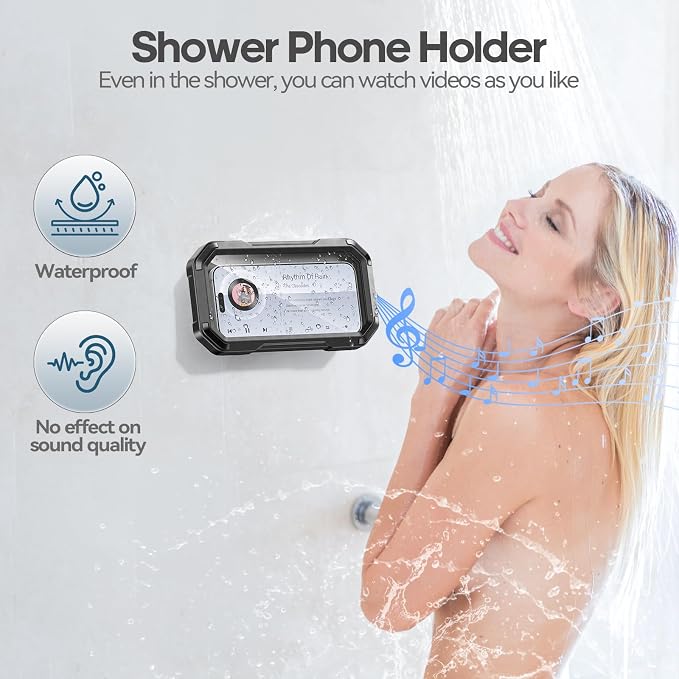 KDD Shower Phone Holder Waterproof - 360° Rotation Detachable Phone Case, Fully Enclosed High Touch Sensitive Design Wall Phone Mount Stand, Bathroom Mirror Bathtub Accessories for 4-6.7” Cellphones