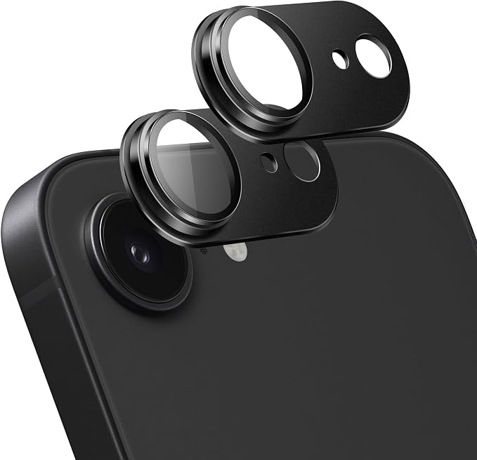 2-Pack Shatterproof Camera Lens Protector for iPhone 16e |AR Tempered Glass Strong Adsorption Metal Camera Cover Screen(Black)