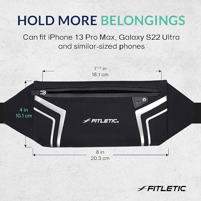 Fitletic Modern Sports Running Belt For Men & Women – Water Resistant Pouch - Fits All Smart Phones- Lightweight, Low Profile Design –Lycra Coated With Inner Card Organizer Pocket
