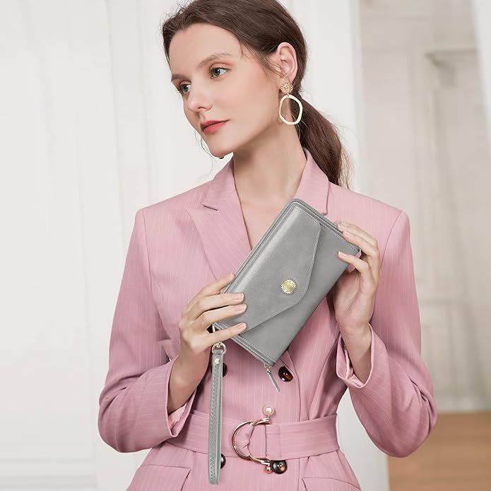 Peacocktion Crossbody Bags for Women RFID Wristlet Wallets Travel Vegan Leather Small Clutch Purses with Phone Pocket Zipper