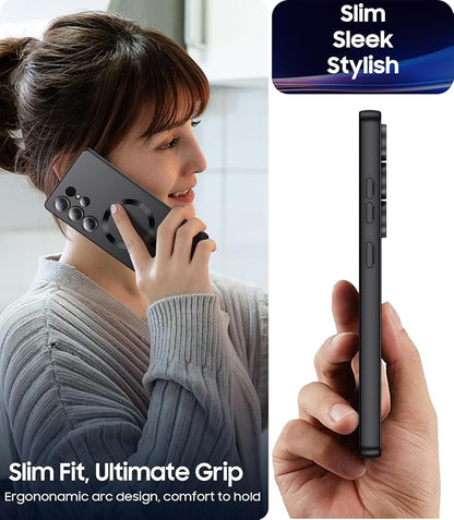 Magnetic for Samsung Galaxy S25 Ultra Case [Compatible with MagSafe][Built-in Camera Lens Protector] Slim Soft Silicone Bumper Shockproof Metallic Luster Phone Shell (Black)
