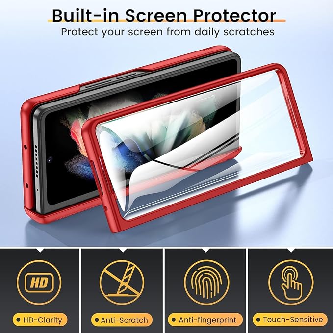 VEGO for Galaxy Fold 4 Case, Samsung Z Fold 4 with Slide Camera Cover | Hinge Protection & Screen Protector, Built-in 360° Magnetic Ring Stand Case for Samsung Galaxy Z Fold 4 5G 2022 - Red