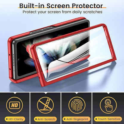 VEGO for Galaxy Fold 4 Case, Samsung Z Fold 4 with Slide Camera Cover | Hinge Protection & Screen Protector, Built-in 360° Magnetic Ring Stand Case for Samsung Galaxy Z Fold 4 5G 2022 - Red