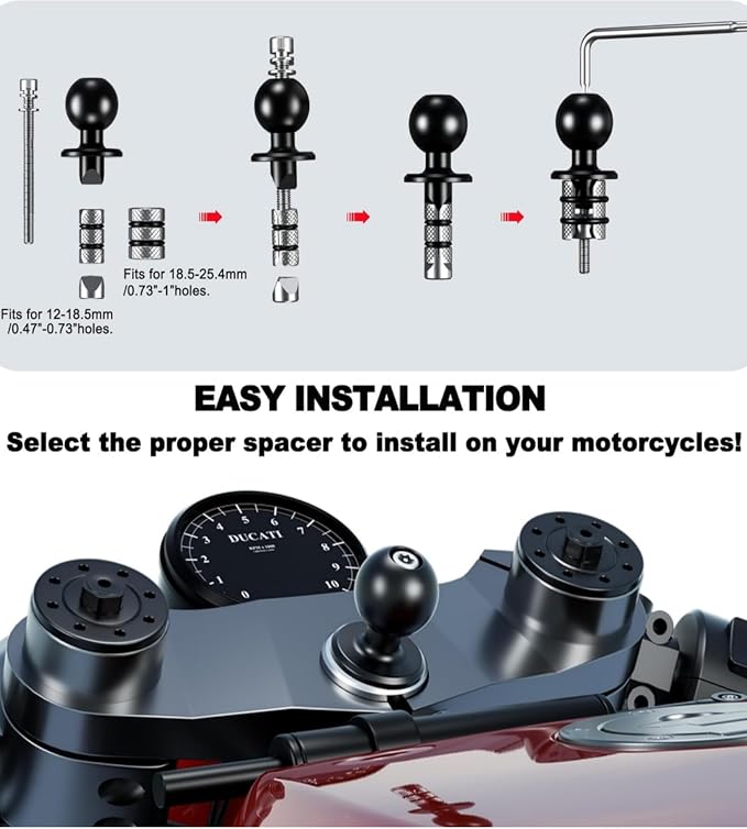 Kewig Motorcycle Fork Stem Phone Mount with Vibration Dampener, Adjustable Heavy Duty Motorcycle Phone Mount Holder Fit Stem Tube 12mm-25.4mm in Diameter, Compatibe with 5.4-7.2" Cellphone