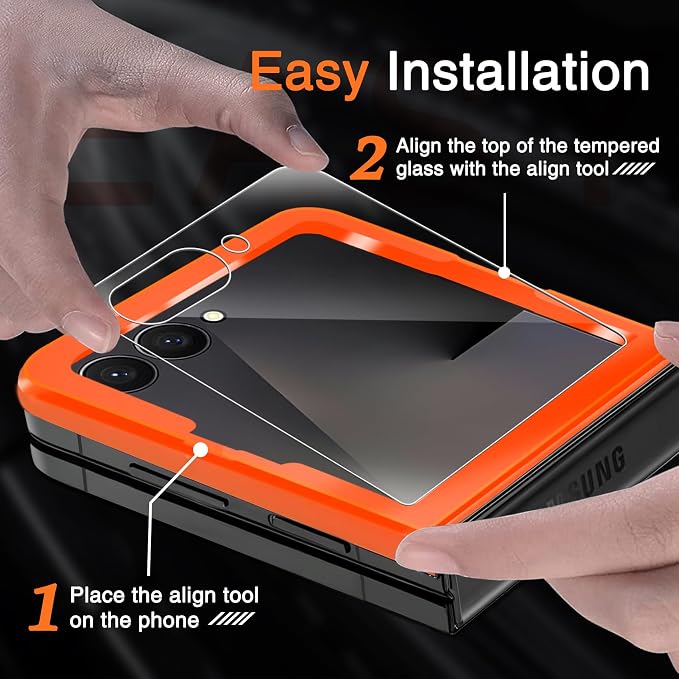 Milomdoi 9 in 1 Screen Protector for Samsung Galaxy Z Flip 7, 3 Inside Flexible Film + 3 Front Tempered Glass + 3 Camera Lens Protector Accessories with Installation Frame,Clear