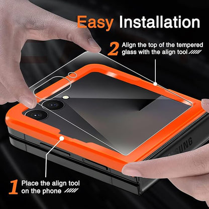 Milomdoi 9 in 1 Screen Protector for Samsung Galaxy Z Flip 7, 3 Inside Flexible Film + 3 Front Tempered Glass + 3 Camera Lens Protector Accessories with Installation Frame,Clear