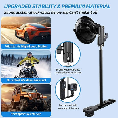 OmniMaster Suction Cup Mount for DJI Osmo Pocket 3, Action, GoPro, Insta360, Phones, Car Windshield Camera Holder DJI GoPro Insta360 Phone Accessories Selfie Lights, Microphones