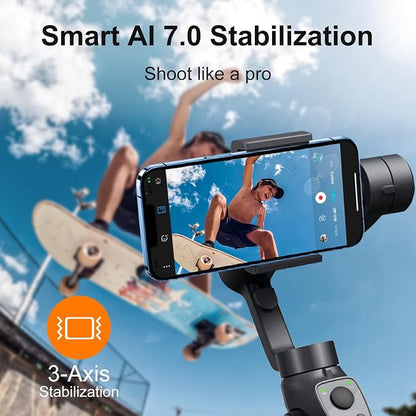 FUNSNAP Gimbal Stabilizer for Smartphone, 3-Axis Stabilization Phone Gimbal Handheld with Fill Light, Face Tracking Tiktok YouTube Vlog Stabilizer for Android iPhone 15 14 13 Pro Max