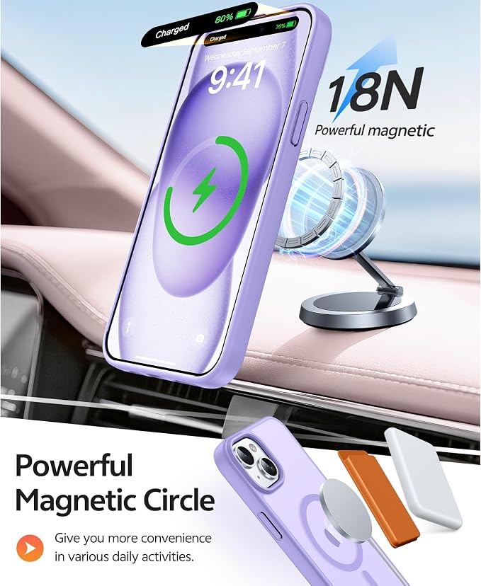 FNTCASE for iPhone 15 Case: for iPhone 14 Case & iPhone 13 Case [Compatible with Magsafe] Translucent Matte Cases with [Screen Protector] Military Grade Shockproof Protective Phone Cover - LightPurple