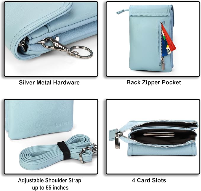 befen Genuine Leather Small Crossbody Bags for Women Cell Phone Bag Cross Body Purses,Silver Zipper