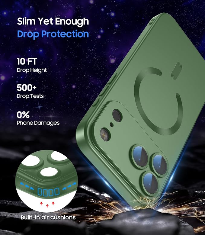 Magnetic for iPhone 17 Pro Case [Compatible with MagSafe][Built-in Camera Lens Protector] Slim Thin Soft Silicone Bumper Shockproof Metallic Luster Phone Case (Green)