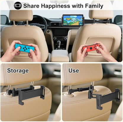 Kairiyard Tablet Holder for Car, 3 in 1 Extension Arm Adjustable Car Headrest Tablet Holder Road Trip Essentials Back Seat Tablets Cars Mount Compatible with iPad Pro, Air, Mini, 4.7-11" Devices