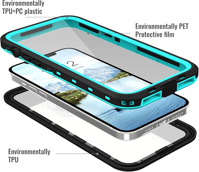 Waterproof Phone Case Compatible with iPhone 13 Pro, IP68 Waterproof Shockproof Dust-Proof Phone Case with Built in Screen Protector, Full Body Protective Case (Teal, iPhone 13 Pro)