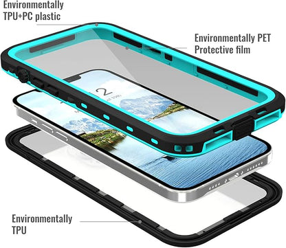 Waterproof Phone Case Compatible with iPhone 13 Pro, IP68 Waterproof Shockproof Dust-Proof Phone Case with Built in Screen Protector, Full Body Protective Case (Teal, iPhone 13 Pro)