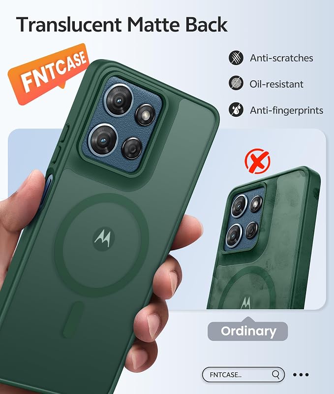FNTCASE for Moto G Play 2026 / G 2026 / G 2025 Phone Case, Screen Protector | Translucent Matte Magnetic Back, 14FT Military Grade Drop Protection, Shockproof Protective Phone Cover, Green